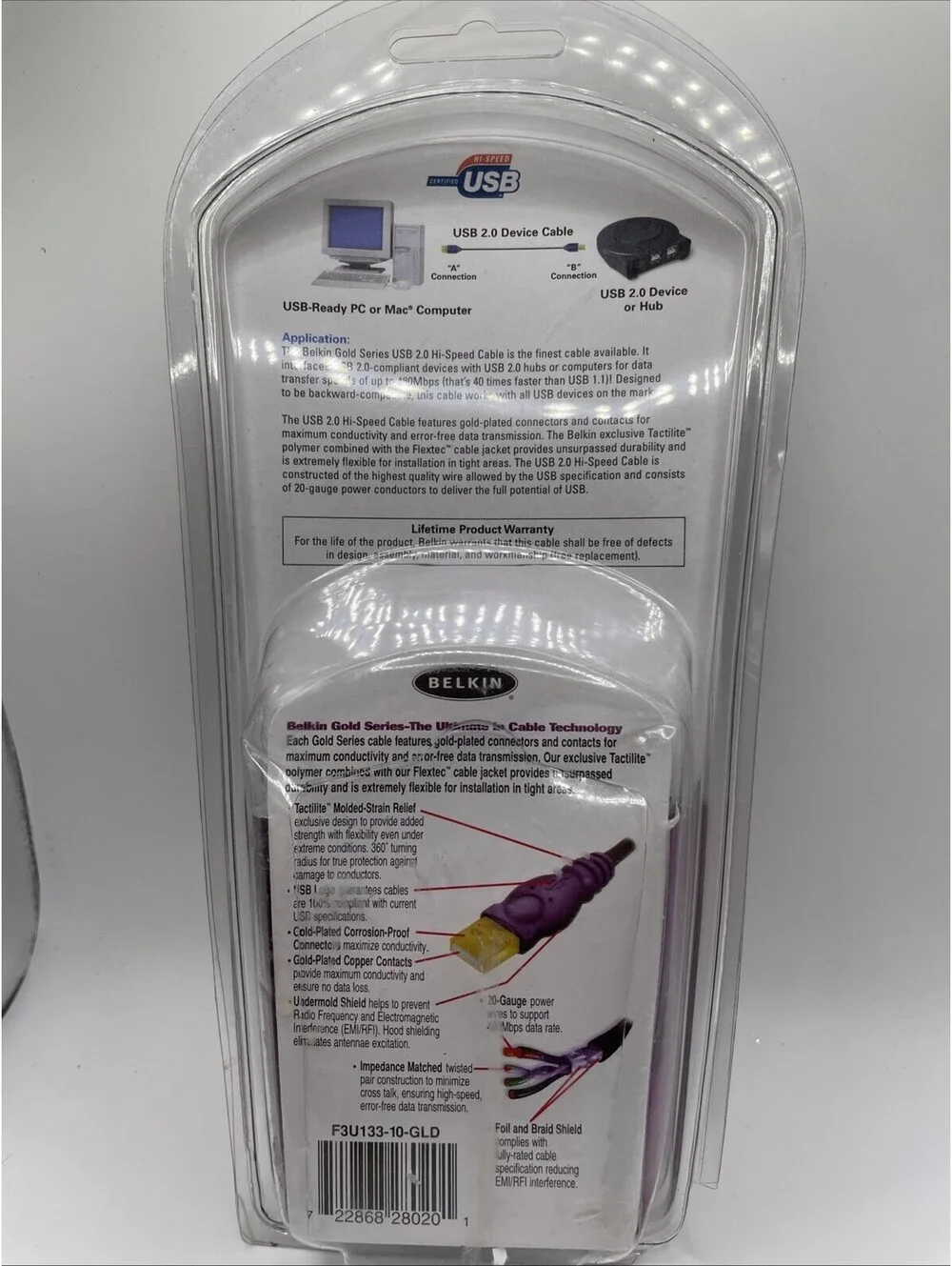 Belkin USB2 Hi-Speed Cable Gold Series NEW!